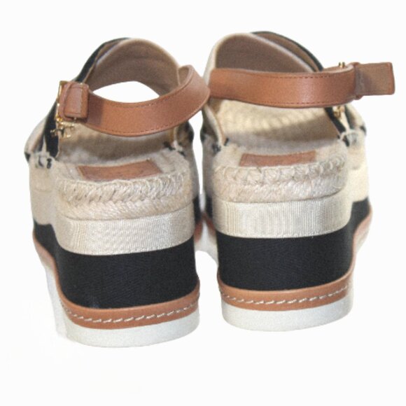 Tory Burch Grosgrain Ribbon Cream And Black Sling Back Platform Sandal, Size 8 - Picture 7 of 11